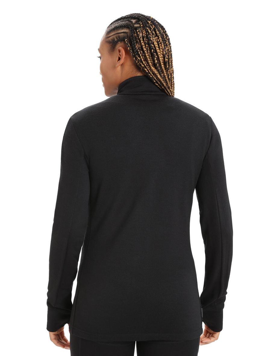 Women's Icebreaker Merino Quantum III Long Sleeve Zip Hoodie Black | CA 1266BEXC